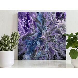 One Of a Kind "Violet Nebula" Resin Acrylic Art Painting 12" X 12" on Canvas